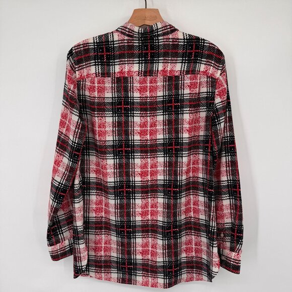 Talbots Womens Plaid blouse top size Large red black Long Sleeve Classic Fit - Picture 8 of 12
